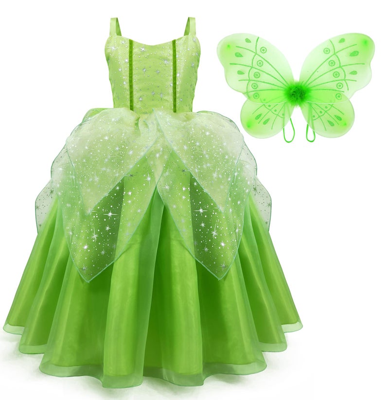 CQDY Girls Tinkerbell Costume Dress Up Fancy Fairy Princess Halloween Party Dress With Butterfly Wings - Image 5